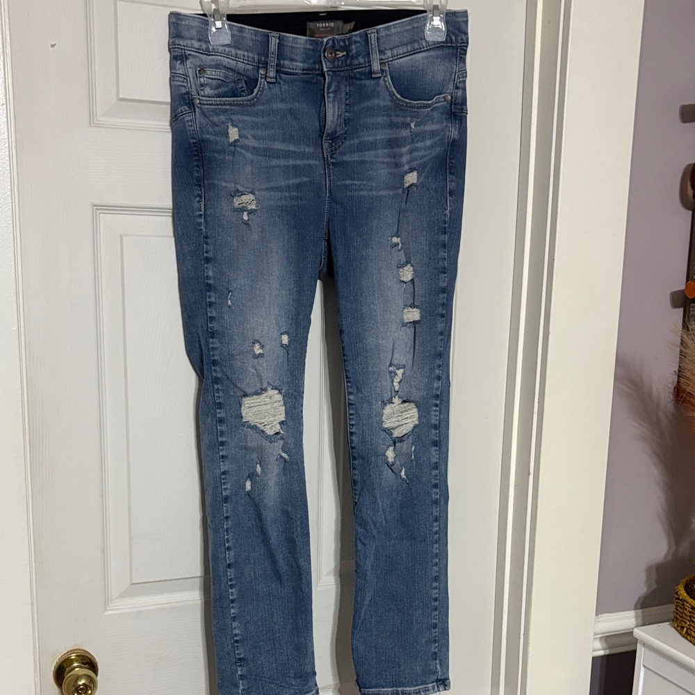 Torrid Blue Distressed Skinny Jeans